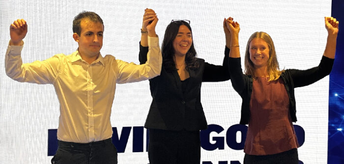 iTwin4Good winners, SiTESalvage (Enactus UK & Ireland), are pictured left to right: Harry Sharp (University of Huddersfield), Laura Fleming (University College Dublin), and Steph Sullivan (University of Manchester). (Image courtesy of Bentley Systems and Enactus | Bentley Systems | Infrastructure Engineering Software Company iTwin4Good winners, SiTESalvage (Enactus UK & Ireland), are pictured left to right: Harry Sharp (University of Huddersfield), Laura Fleming (University College Dublin), and Steph Sullivan (University of Manchester). (Image courtesy of Bentley Systems and Enactus
